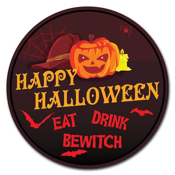 Corrugated Plastic Sign With Stakes 24in Circular-Happy Halloween